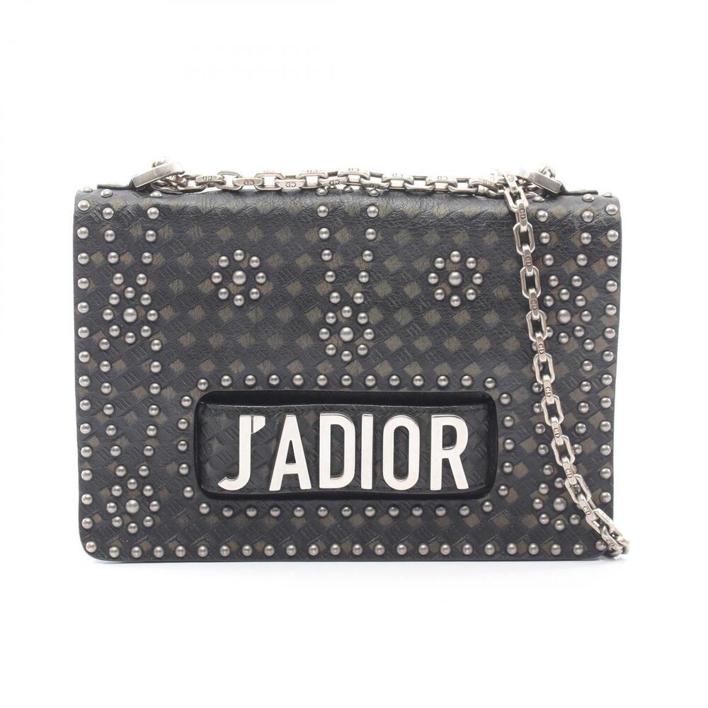Christian Dior JA Christian Dior Studded Shoulder Bag Leather Black Khaki Green